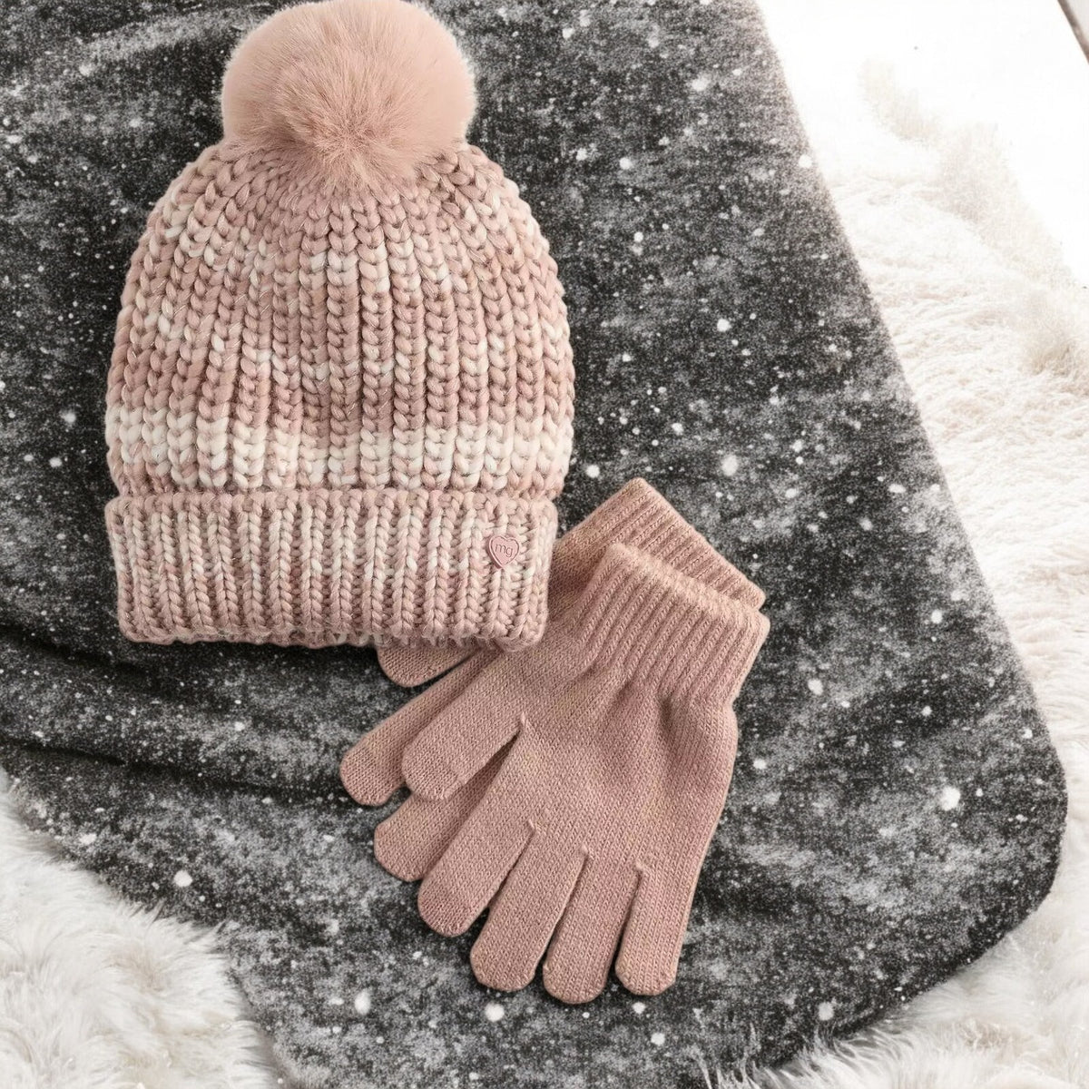 Girl's Madden Girl Beanie and Glove Set, Ombre Blush, 7-16