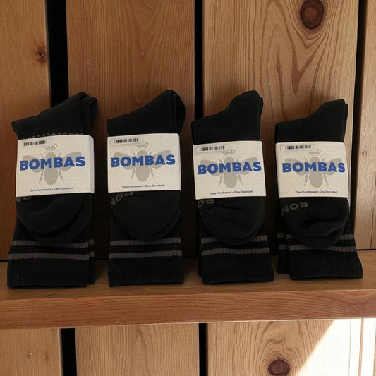 4 Pack Bombas Unisex Black Crew Socks, Medium