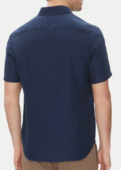 Michael Kors Mens Slim Fit Linen Button Up Shirt, Dark Midnight - CS1400I4YT NWT