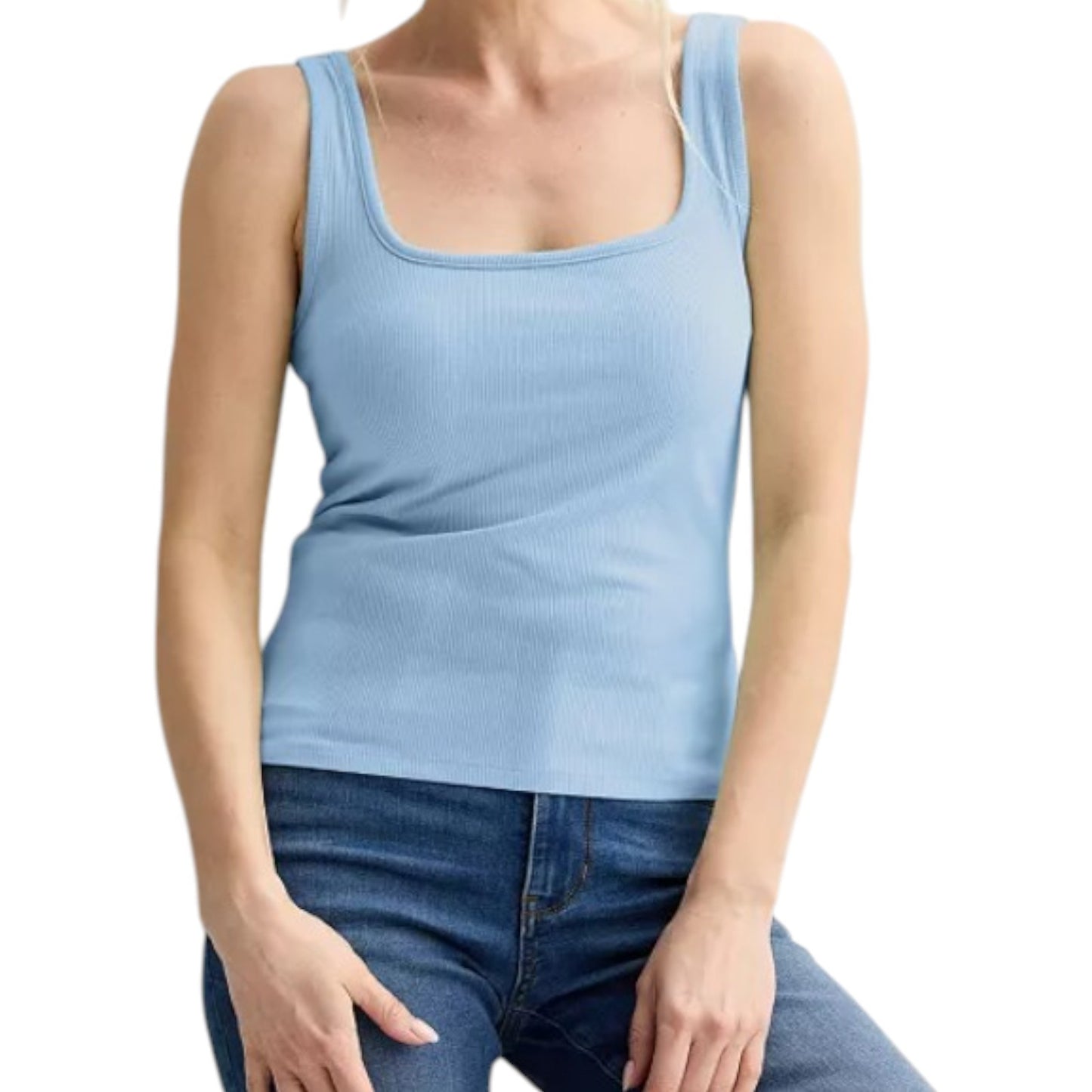 Nine West Womens Fitted Rib Square Neck Tank Top - Stella Peri