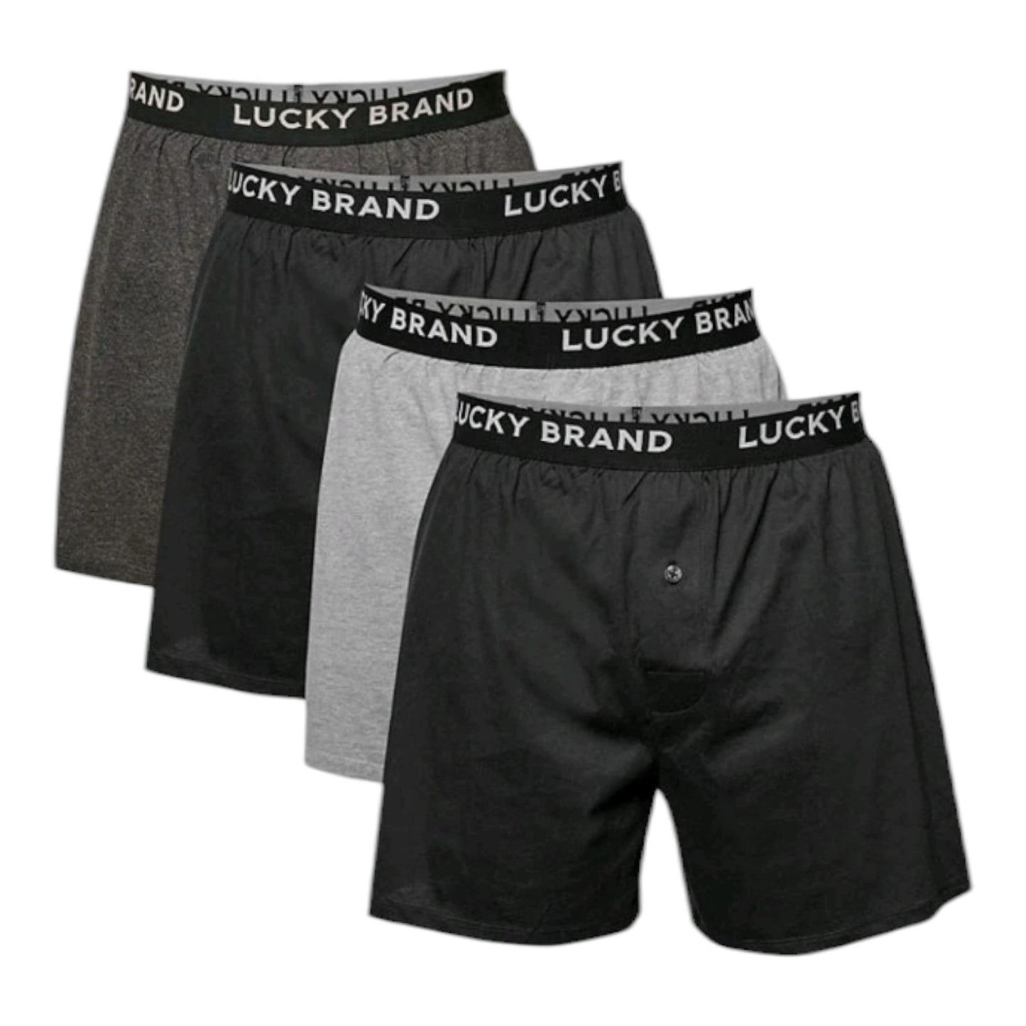 Lucky Brand Men's 4-Pack Relaxed Fit Soft Knit Boxers | Black/Grey | 2XL