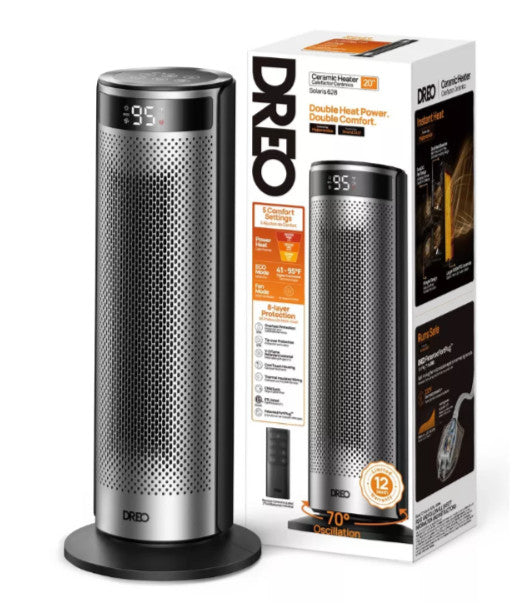 DREO - 20'' Portable Ceramic Space Heater for Home, 70° Oscillation, 12H Time...