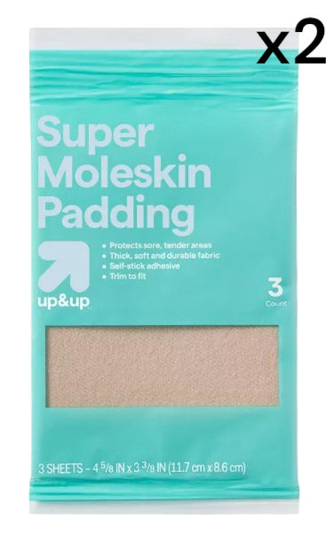2 Pack UP&UP Moleskin Plus 4 5/8 Inch X 3 3/8 Inch Padding 3 Each (6 Total)