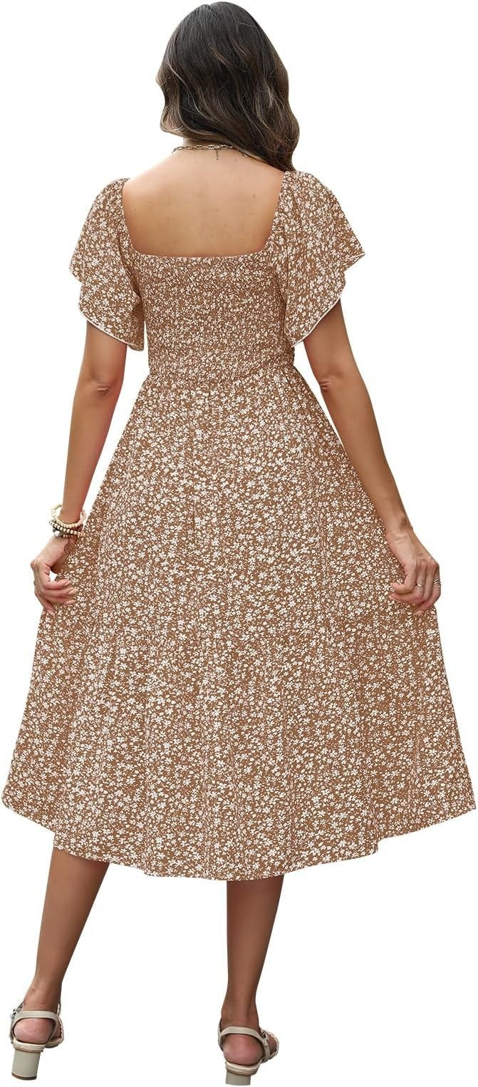 Quatrefox Women's Summer Casual Floral Dress Beach Vacation Midi Sundress, siz M
