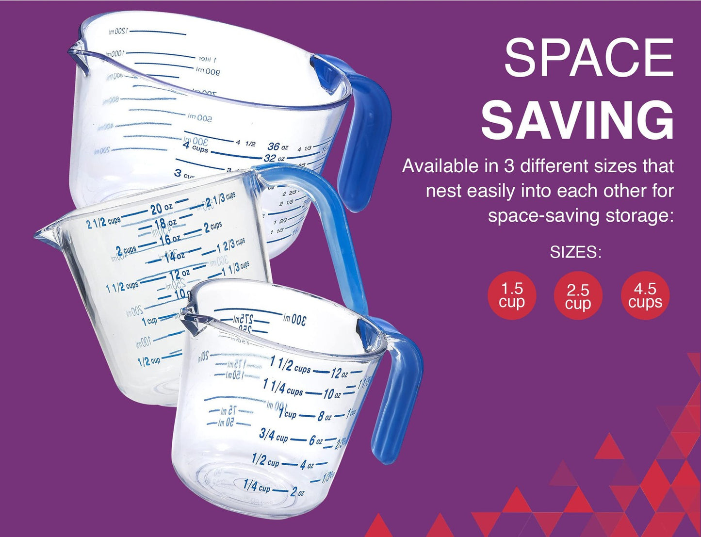 Arrow Cool Grip Plastic Measuring Cups - BPA-free Stackable Measuring Cups with