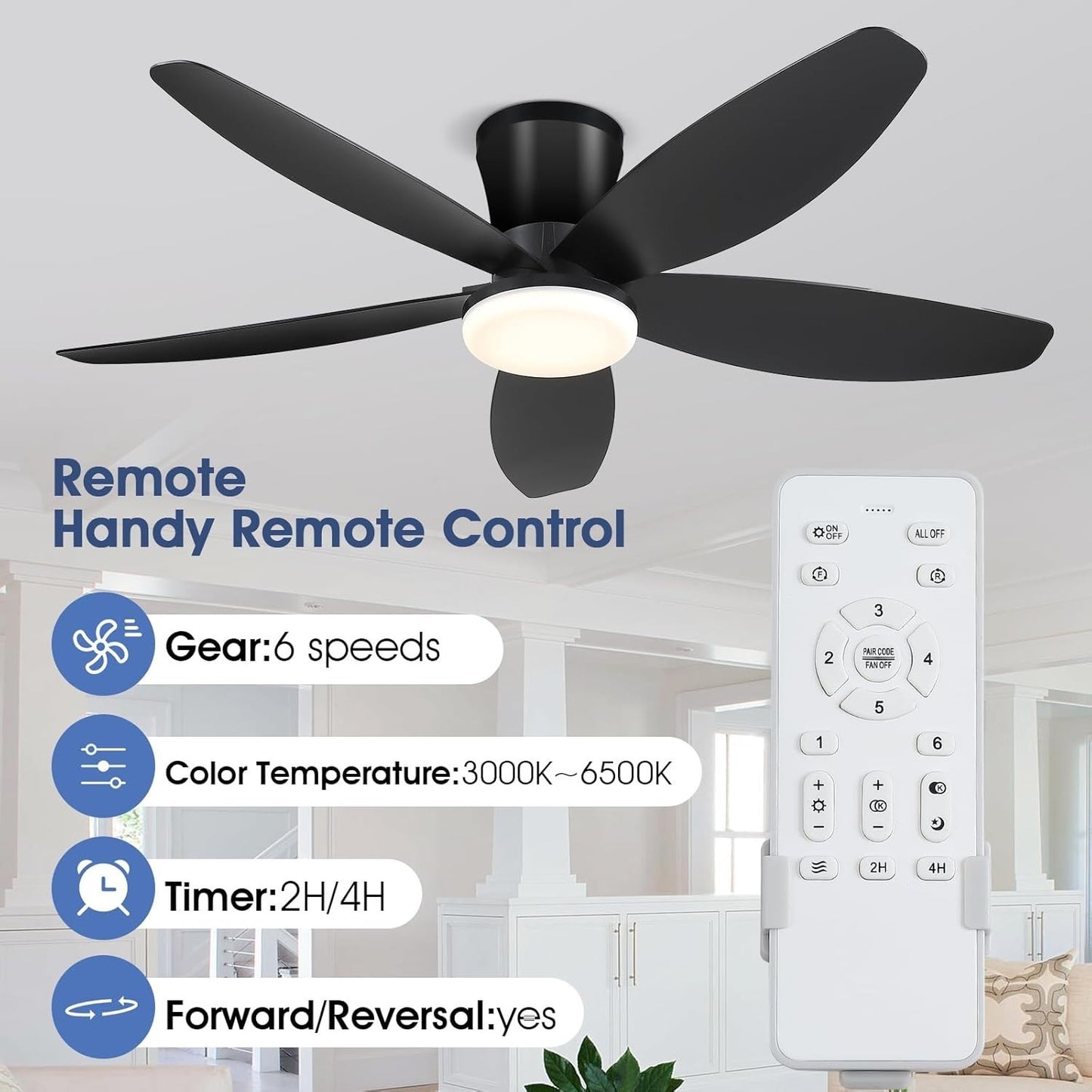 42" Ceiling Fans with Lights-Low Profile Ceiling Fan with Light and Remote/APP