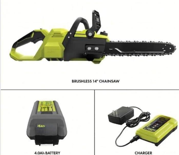 RYOBI RY405100 40V HP Brushless 14 in. Battery Chainsaw 4.0 Ah Batte (GEP020848)