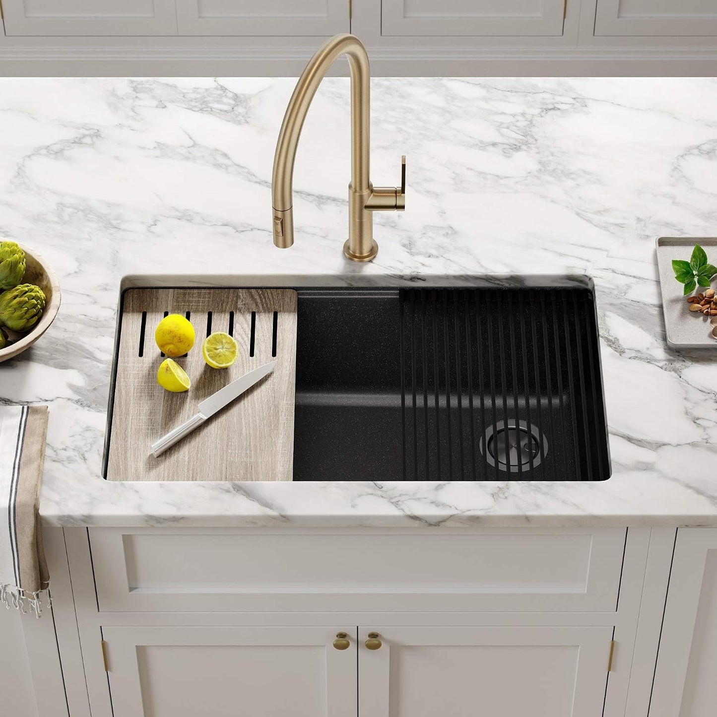 KRAUS Bellucci 32” Undermount Workstation Granite Black Kitchen Sink KGUW2-33MBL