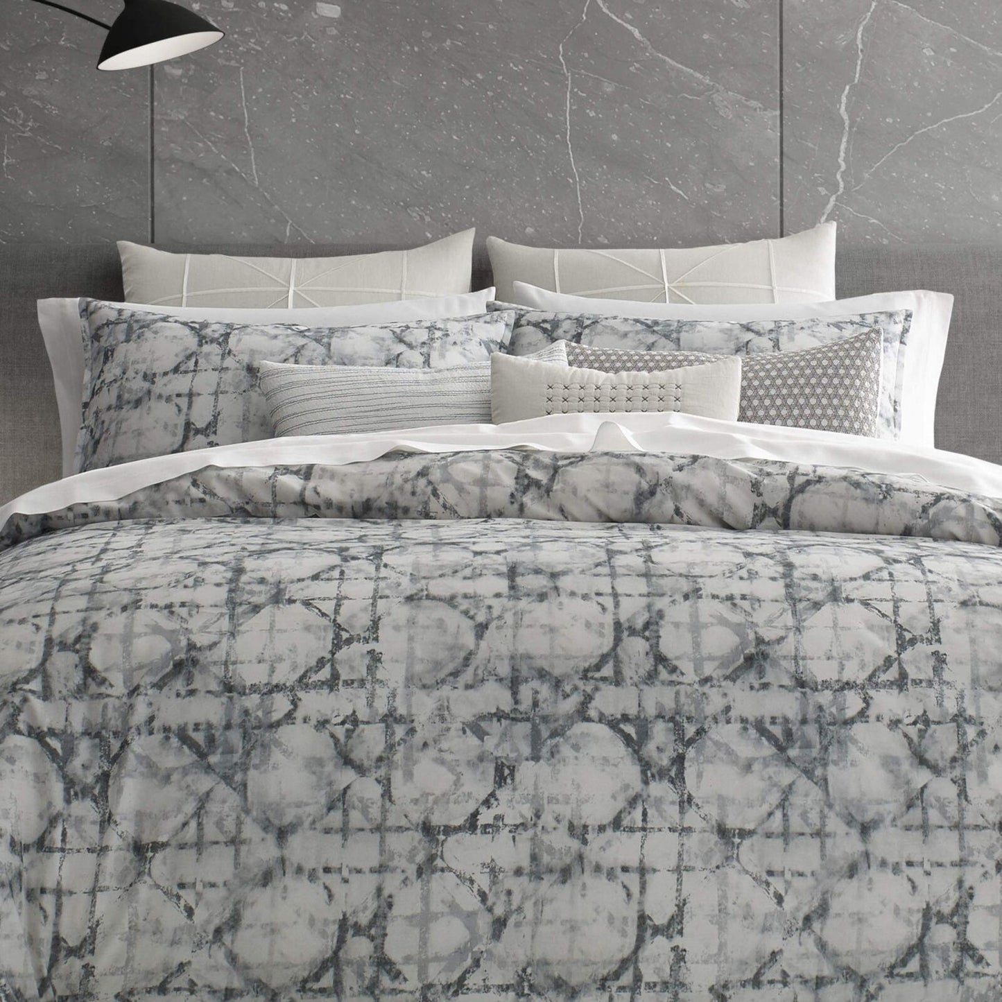 Vera Wang Layered Geometric Cotton Grey Duvet Cover