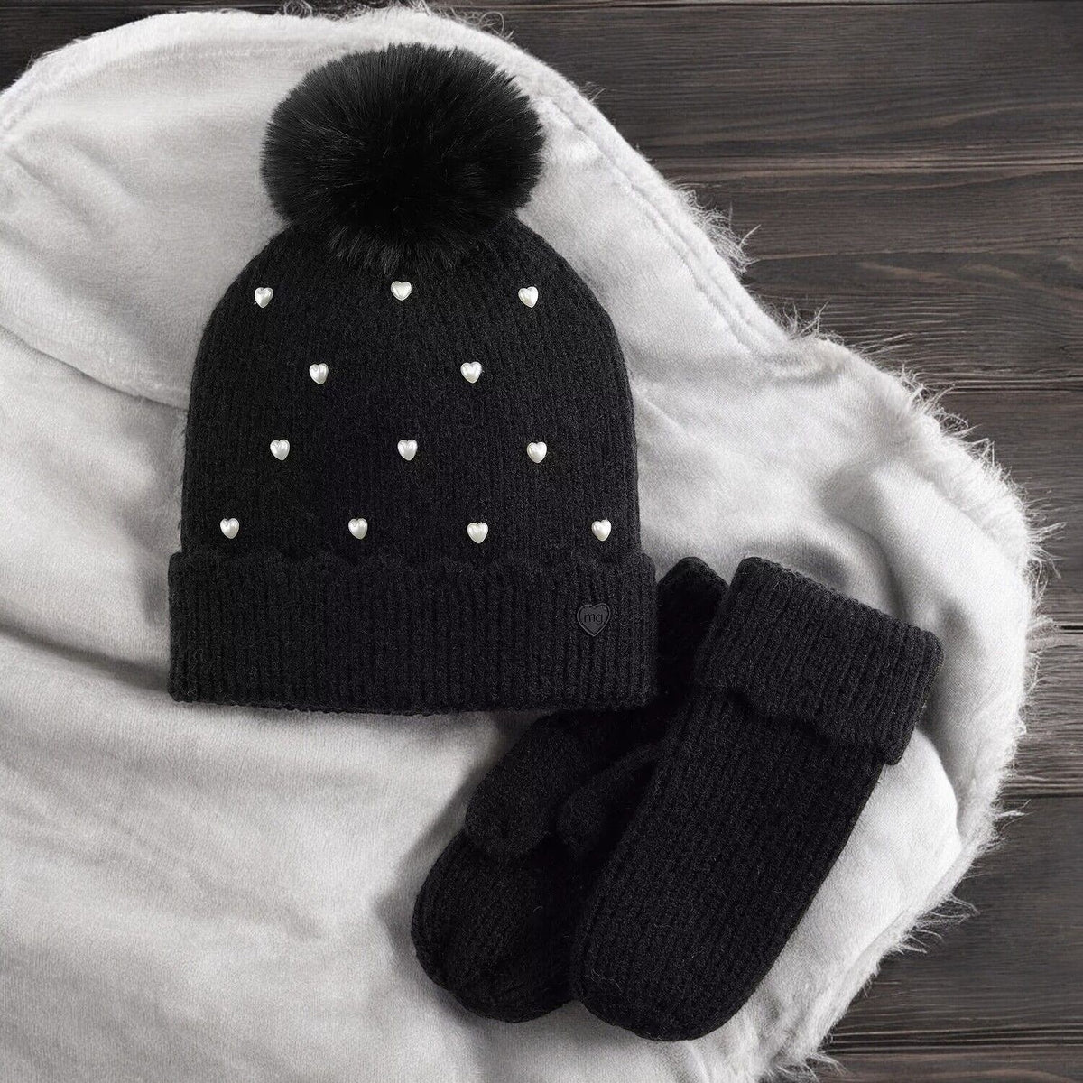 Girl's Madden Girl Beanie and Mitten Set, Black, (7-16)