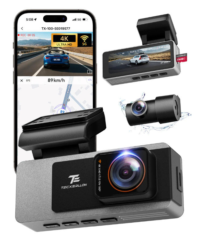 TECXLERON Dash Cam Front and Rear, 4K Dual Dash Cam, Dash Camera for Cars wit...