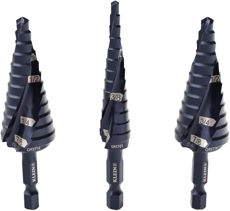 Klein Tools Step Drill Bit Set, Quick-Release, Double Fluted, 3-Piece