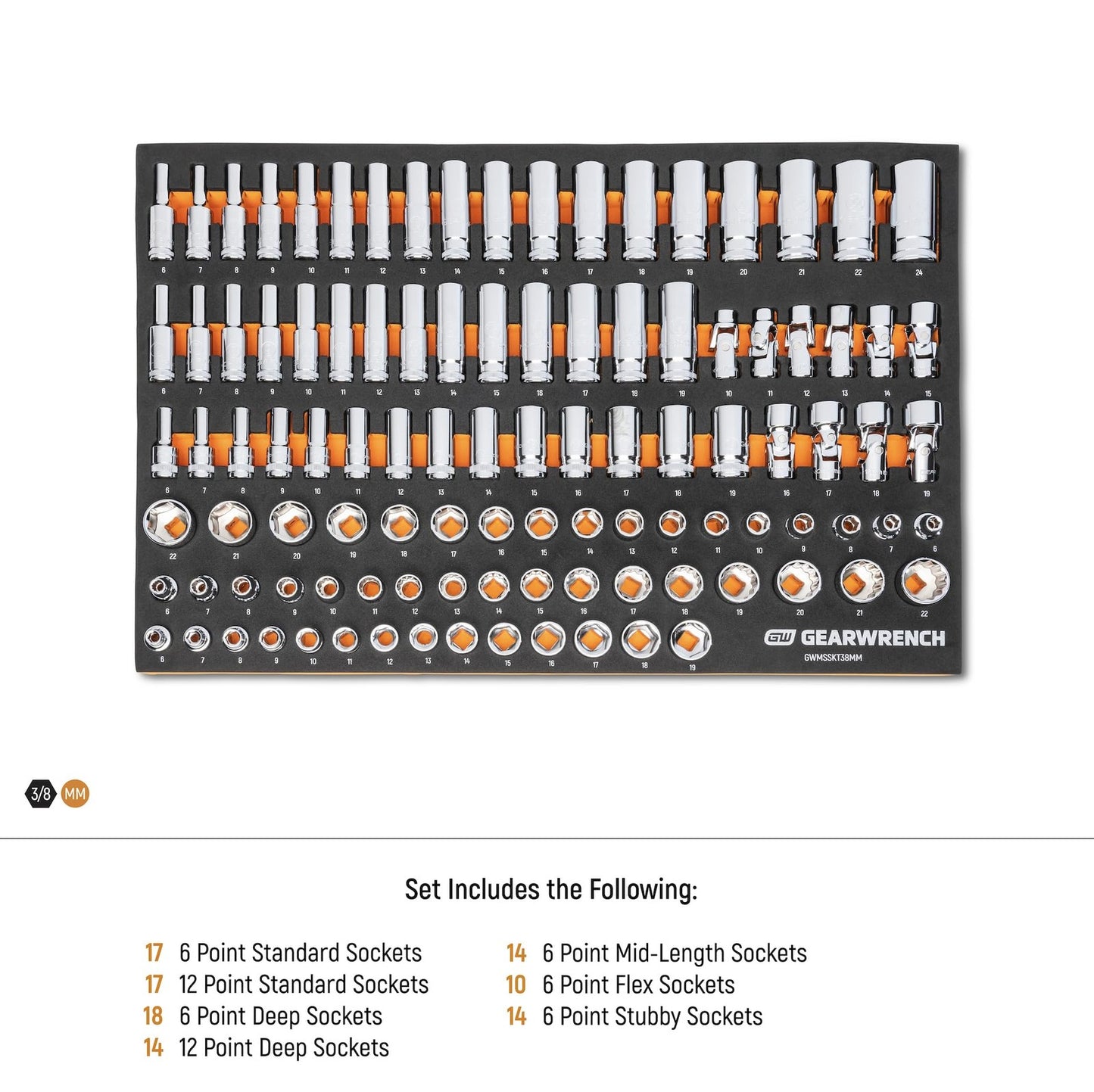GEARWRENCH 104 Piece 3/8” Drive Master Metric Socket Set in Foam Storage Tray -