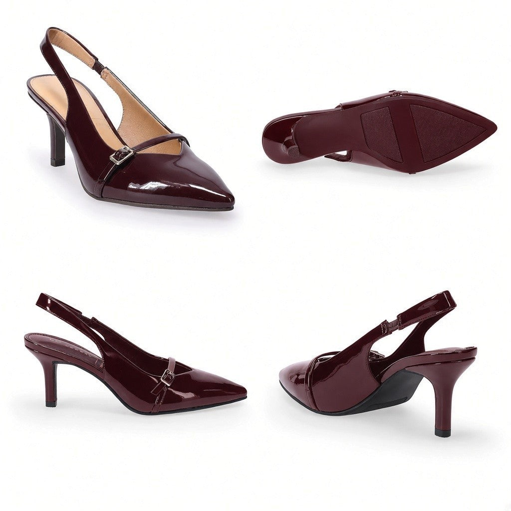 LC Lauren Conrad Daryna Women's Slingback Buckle Heels - Color = Wine