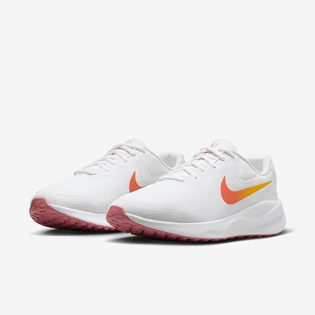 Women's Nike Revolution 7 Wide Road Running Shoes (FZ6829-100) White/Magic Ember
