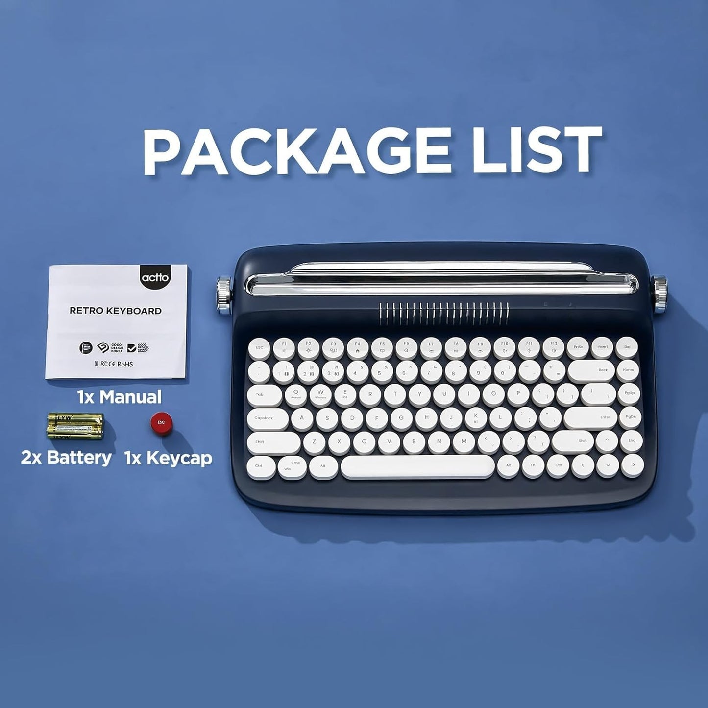 YUNZII ACTTO B303 Vintage Keyboard White/Midnight Wireless Bluetooth