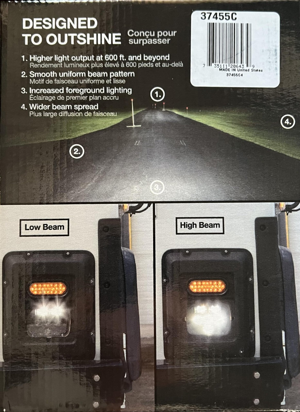 Truck-Lite 37455C LED Projector Headlights, 5x7, Rectangular, Clear, 6 Diode, H