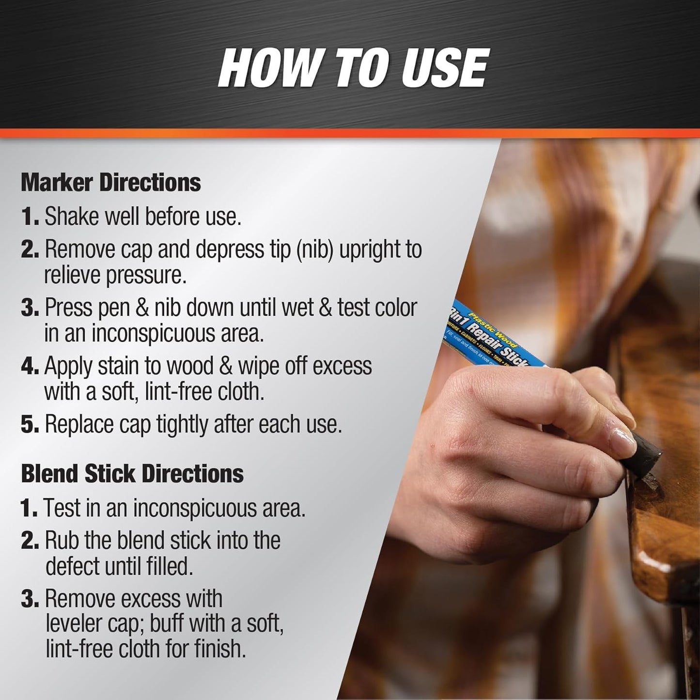 DAP Plastic Wood 3in1 Repair Stick | Fill, Seal & Finish (Gray)