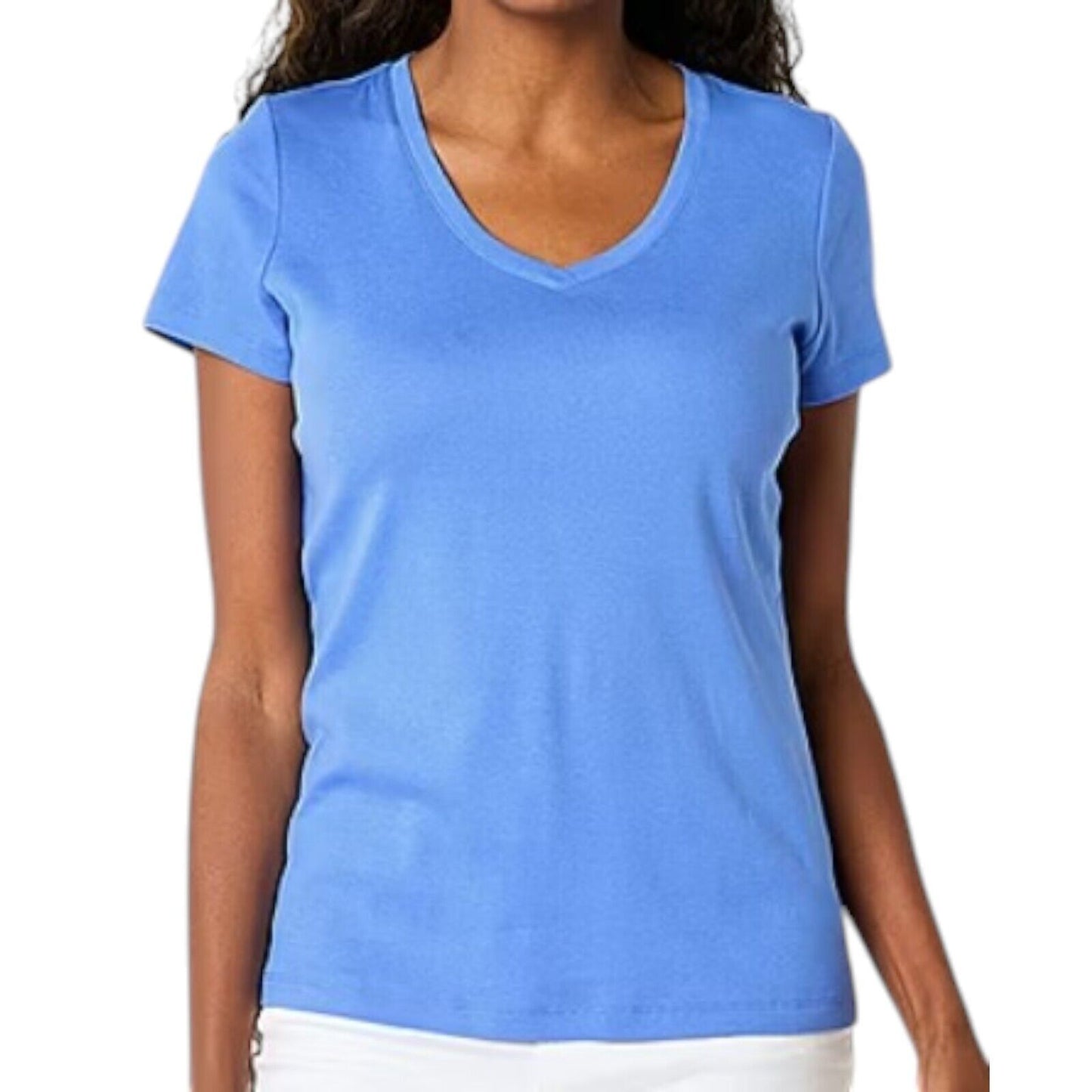 St. John's Bay Women's Blue V-neck Short Sleeve Cotton T-shirt Top Size Large