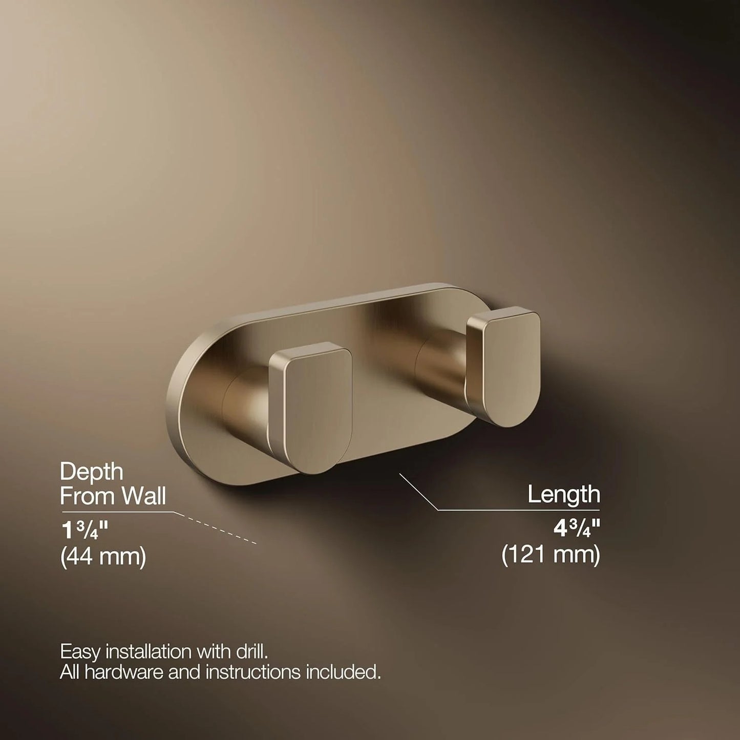 Kohler Composed Double Robe Hook | Vibrant Brushed Bronze | K-73146-BV