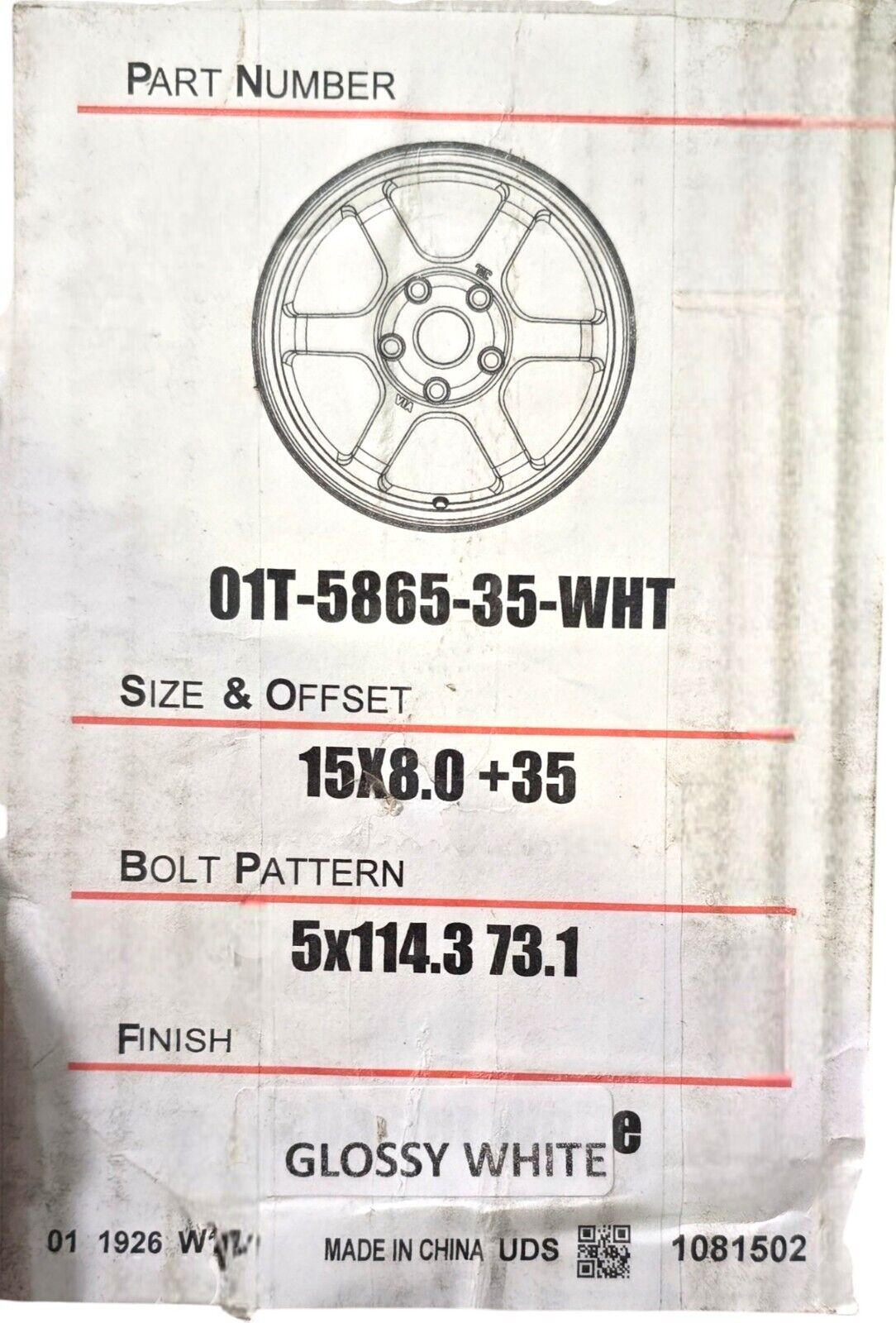 15x8 +35 MST Time Attack 01T -5865-35 Glossy White Wheels (Set of 2)