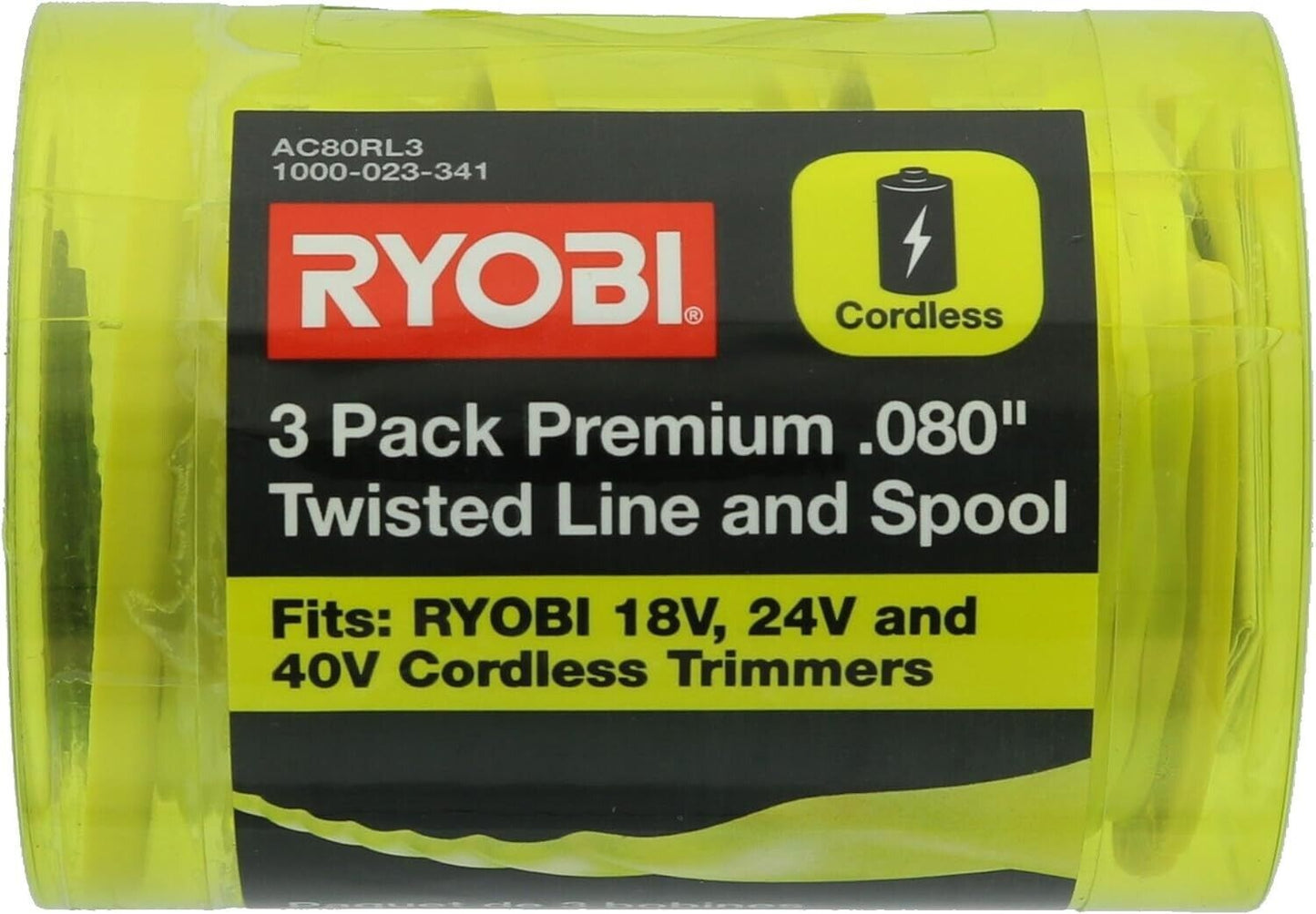 AC80RL3 Trimmer String Spool Line (3 Pack) Replacement for Ryobi One Plus+
