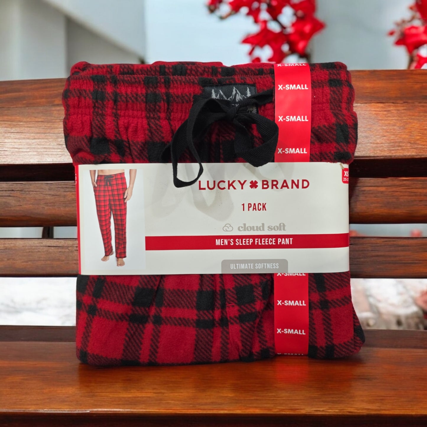 Lucky Brand Men's Sleep Fleece Pant, Red Plaid, XS