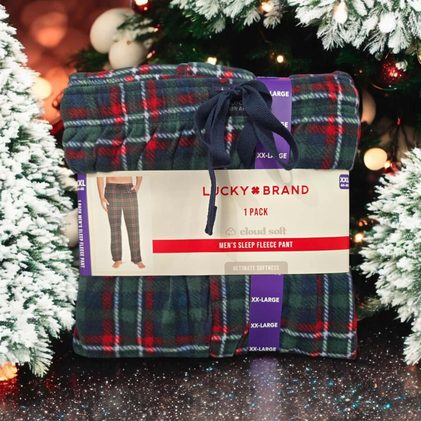 Lucky Brand Men's Sleep Fleece Pant, Green Plaid, XXL