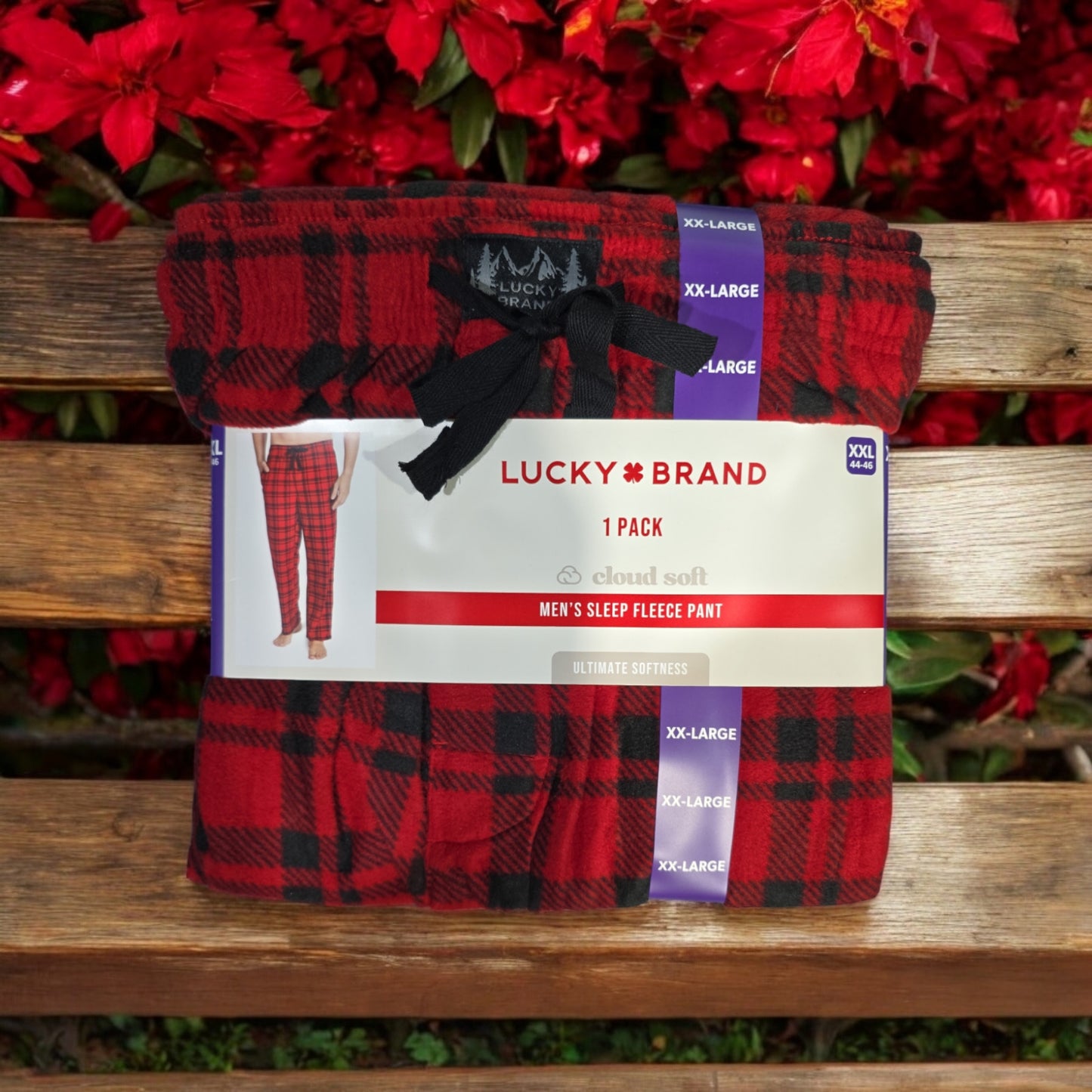 Lucky Brand Men's Sleep Fleece Pant, Red Plaid, XX-Large