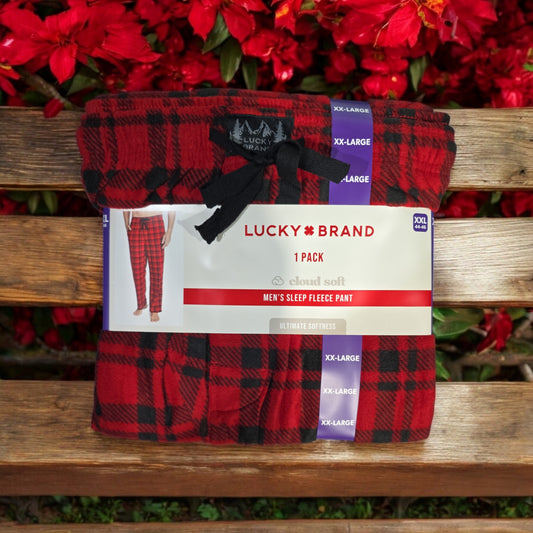 Lucky Brand Men's Sleep Fleece Pant, Red Plaid, XX-Large