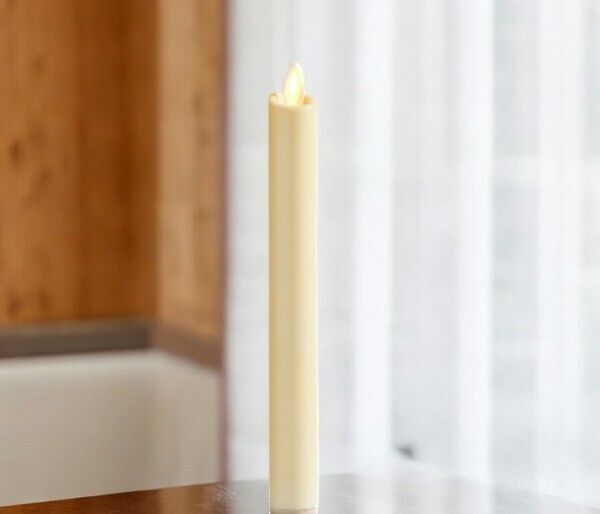 Premium Flickering Flameless Wax Taper Candle, Single, 8'', Natural