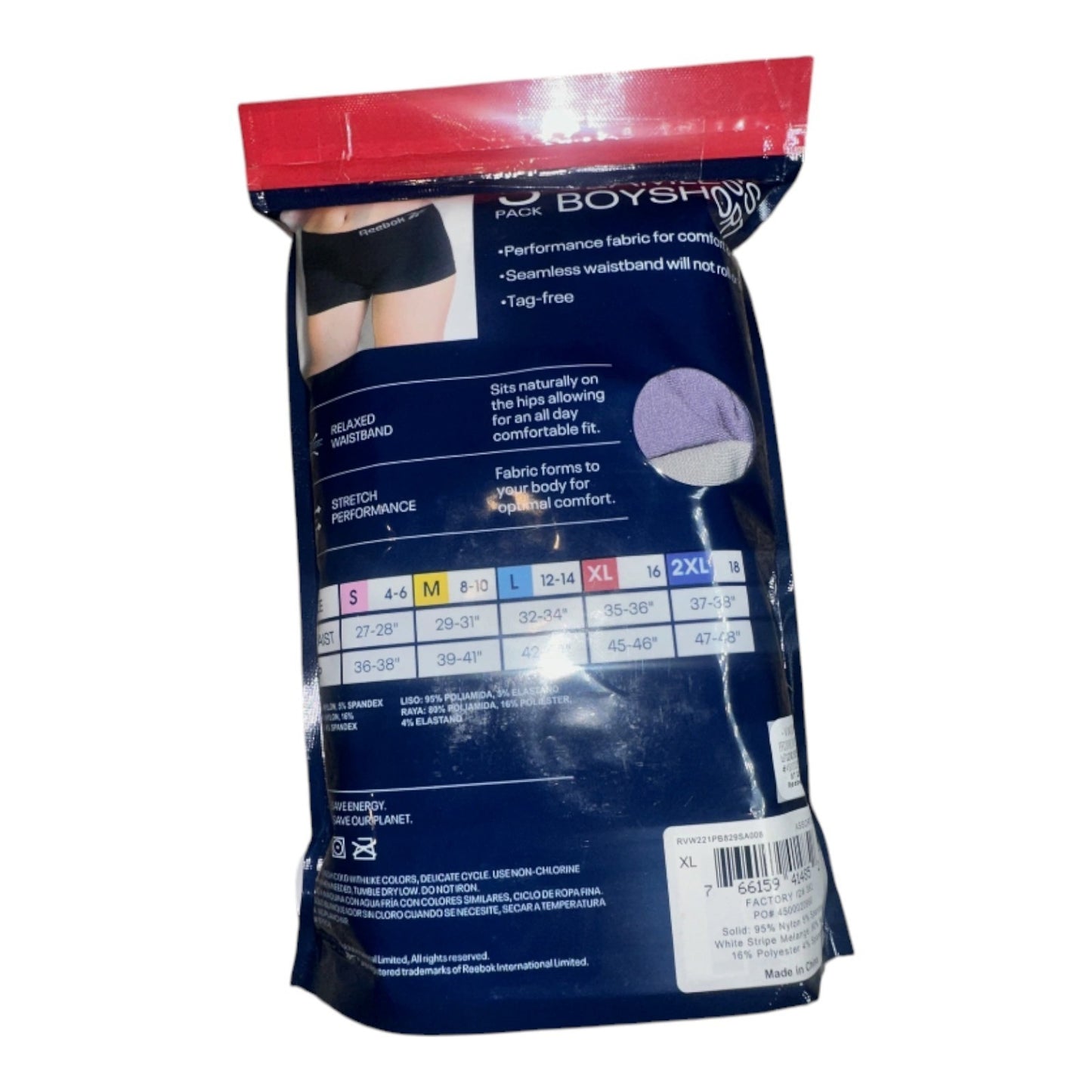 NEW Women's Reebok 5 Pack Seamless Boyshorts XLarge White Purple Black Underwear