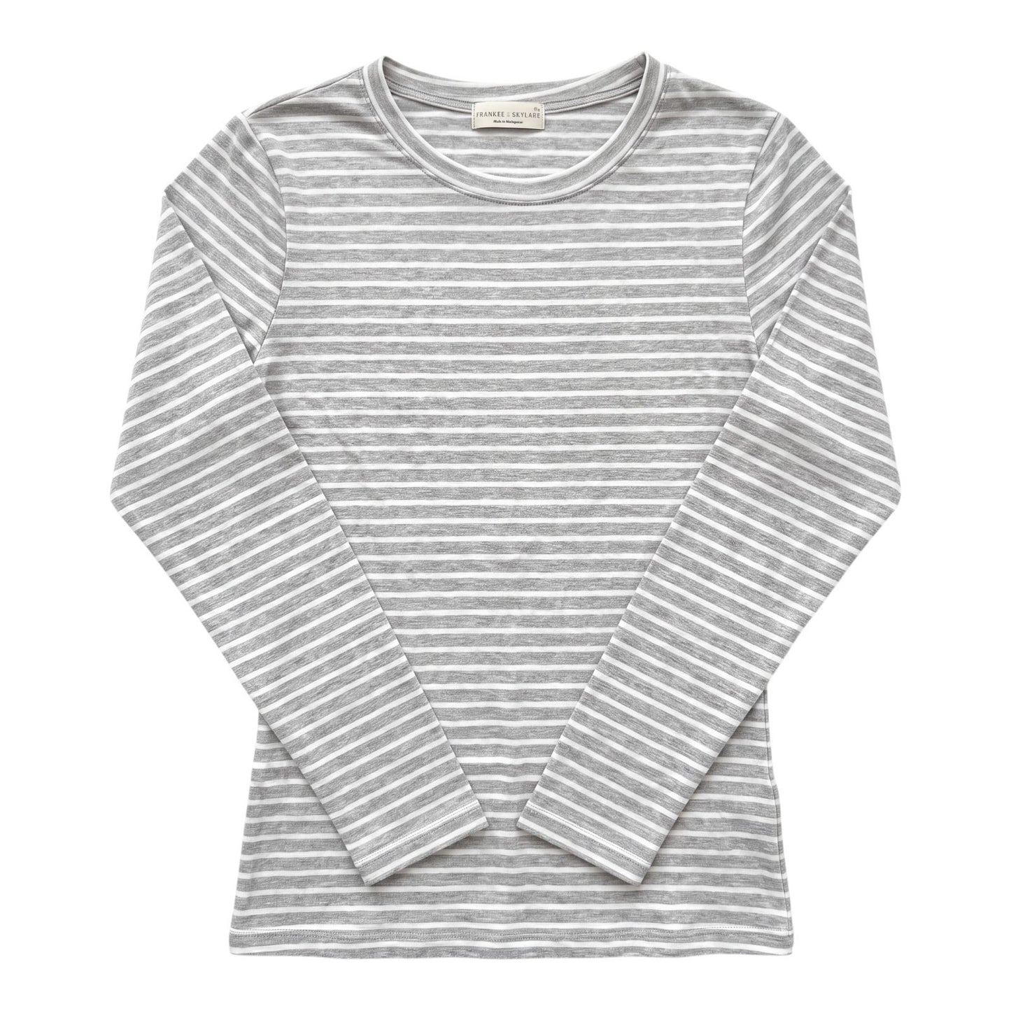 Frankee & Skylar Women's Crew Neck Long Sleeve Gray & White Striped Shirt