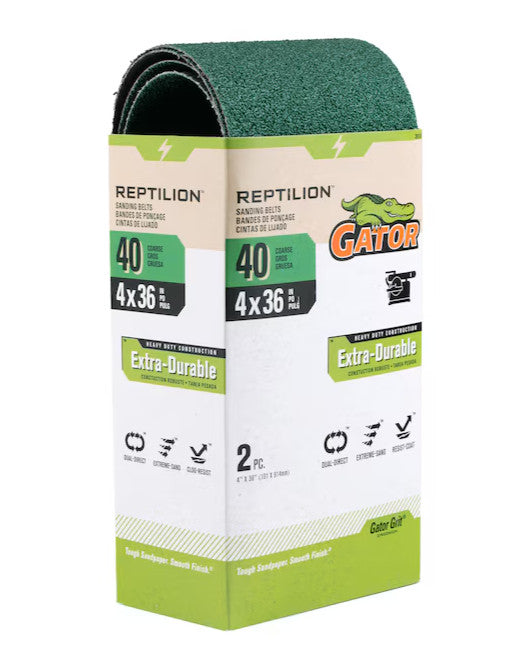 Gator Reptilion 2 -Piece Zirconia alumina 40 -Grit Belt Sandpaper #391045