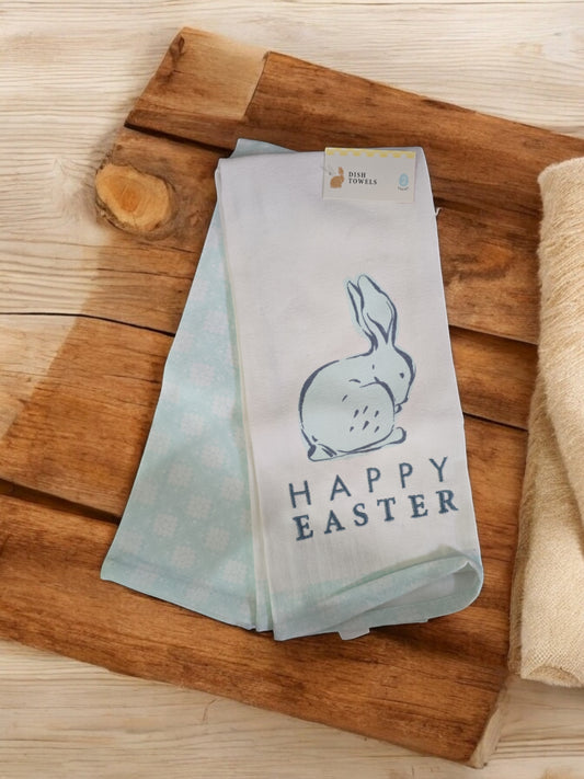 NWT Target Bullseye Happy Easter White Blue Rabbit Flower Spring Dish Towels