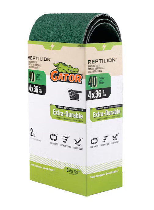 Gator Reptilion 2 -Piece Zirconia alumina 40 -Grit Belt Sandpaper #391045