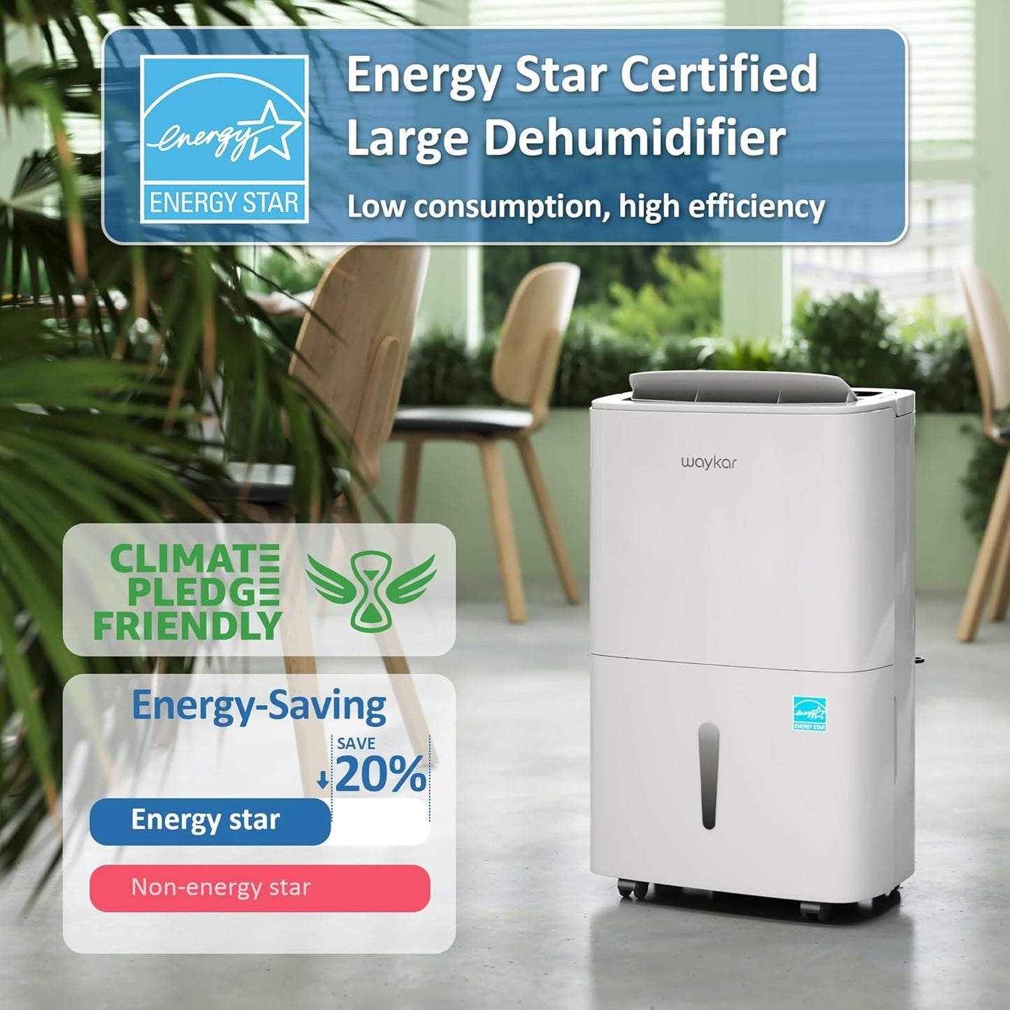 Waykar 150 Pint Energy Star Dehumidifier 4 Home, Basement & Large Space w/ Pump