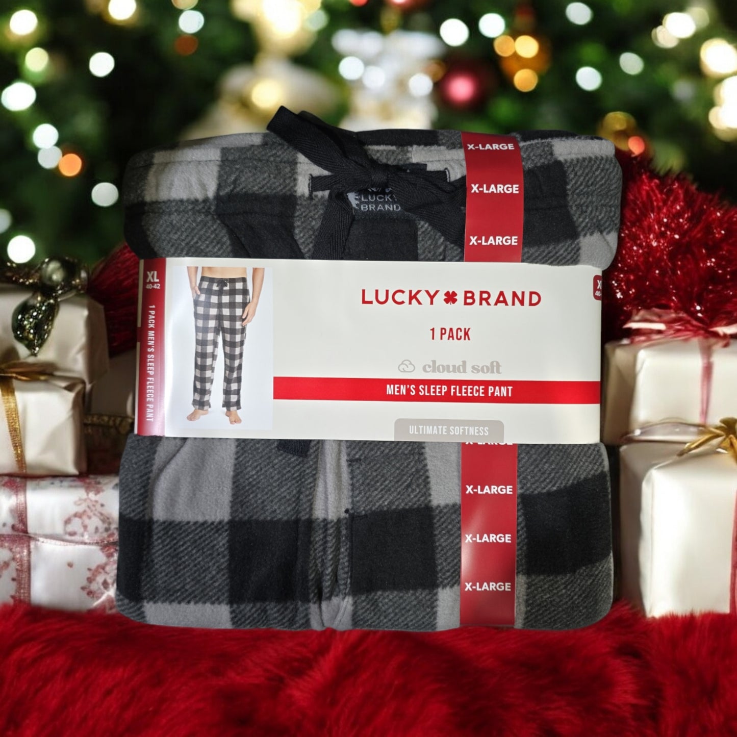 Lucky Brand Men's Sleep Fleece Pant, Gray/Black, X-Large