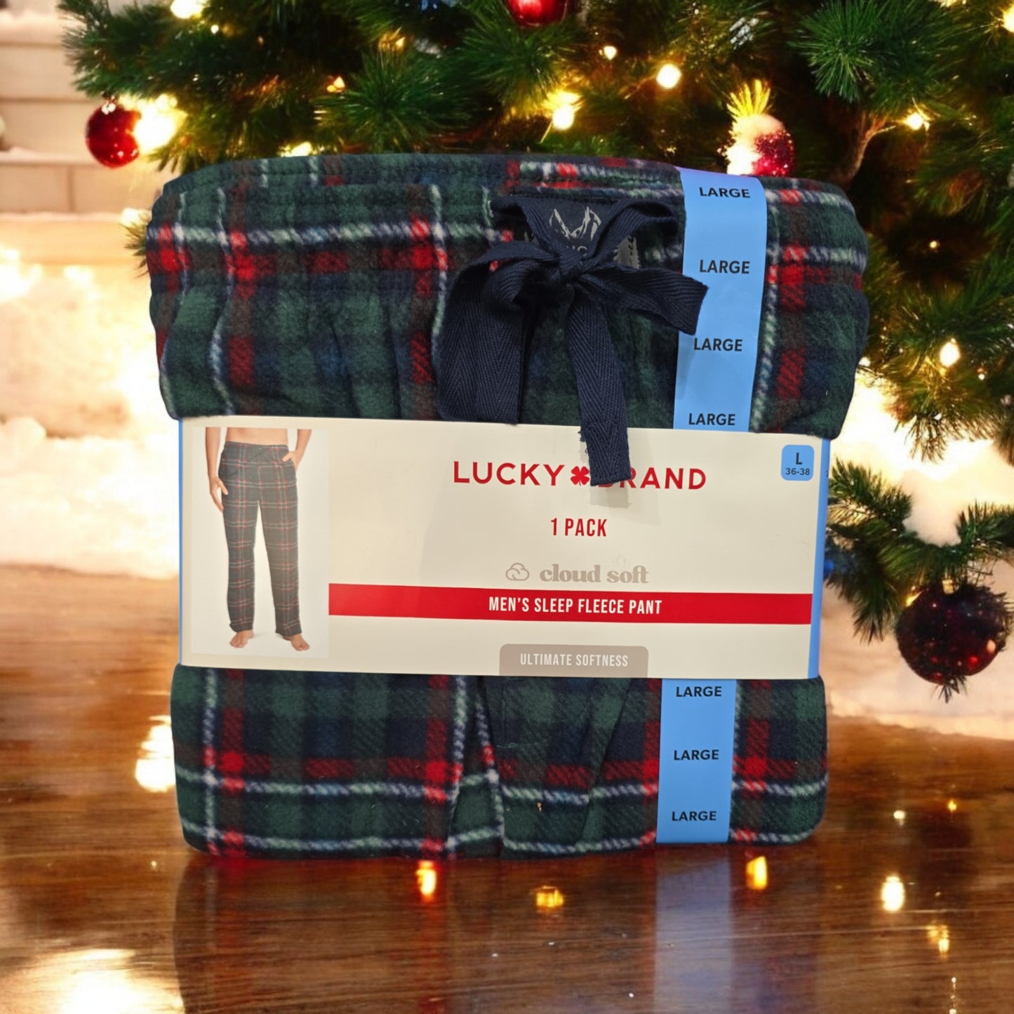 Lucky Brand Men's Sleep Fleece Pant, Green Plaid, L