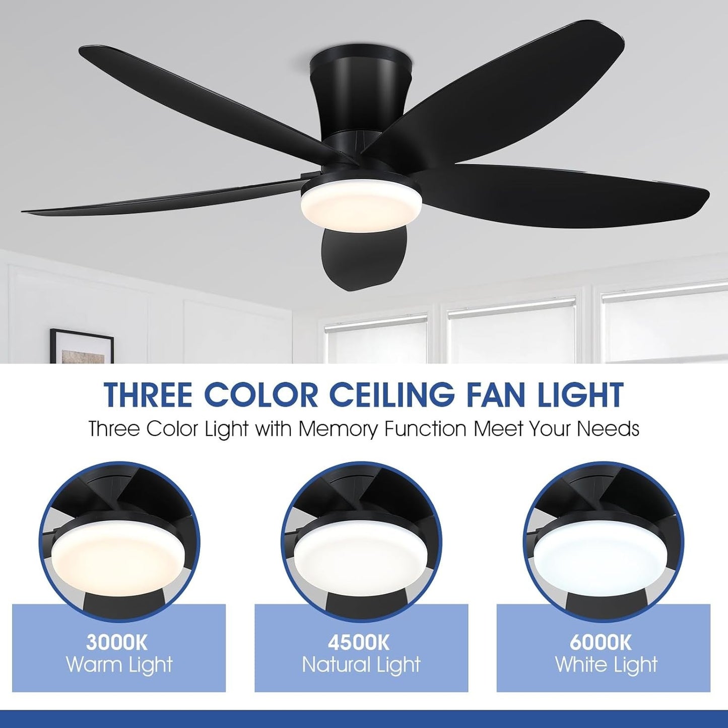 42" Ceiling Fans with Lights-Low Profile Ceiling Fan with Light and Remote/APP