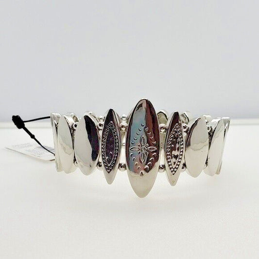 Chico's SILVER-TONE TEXTURED STRETCH BRACELET