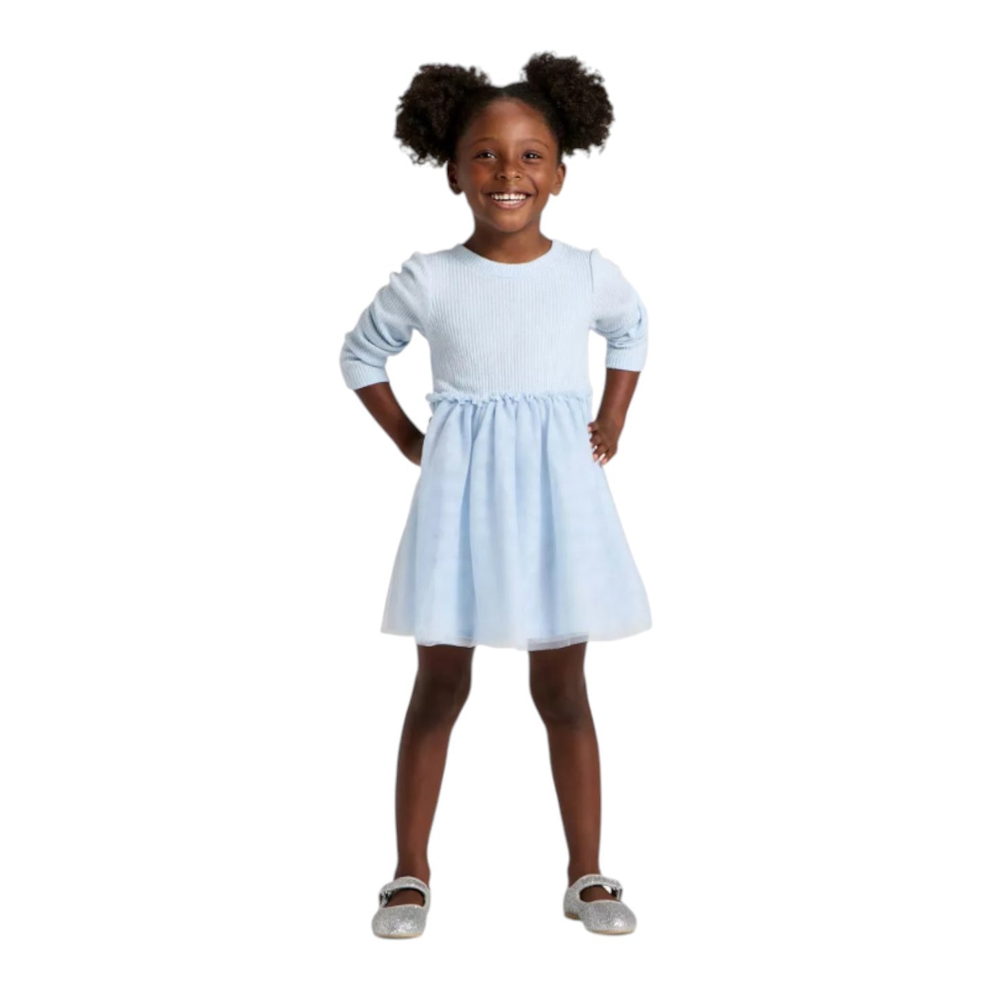 Toddler Girls' Long Sleeve Sparkle Ribbed Tulle Dress - Cat & Jack