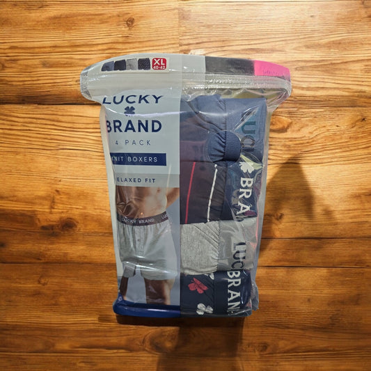 Lucky Brand Men's 4-Pack Knit Boxer, Relaxed Fit, Blue Multi, XL(40-42