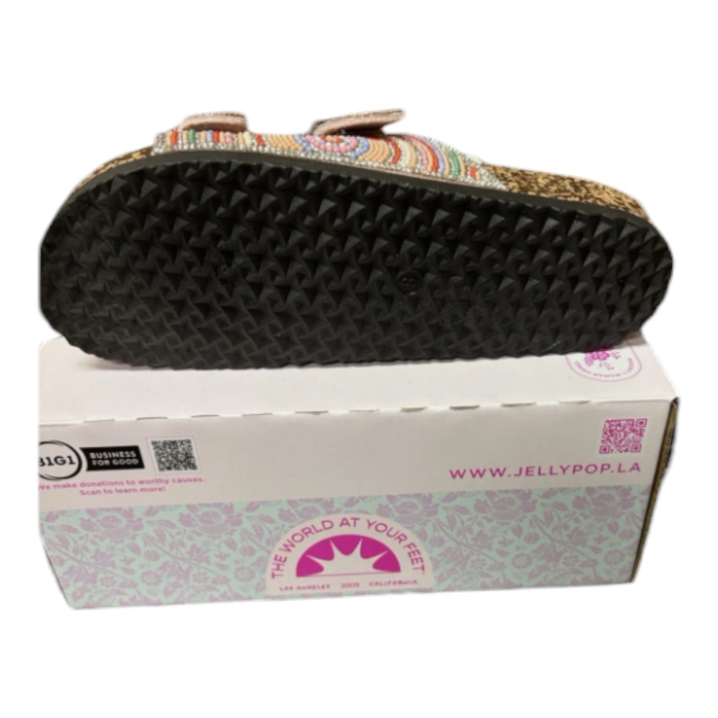 Jellypop Multicolor Beaded Double Buckle Slide Sandal