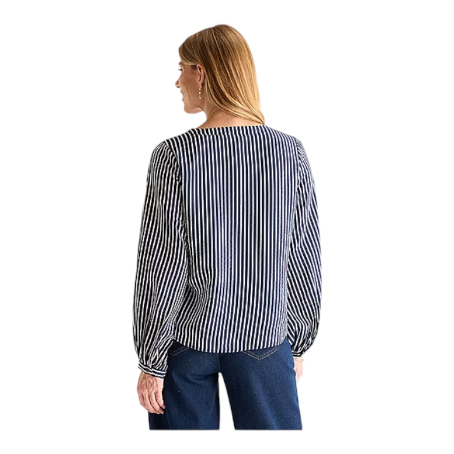 LIZ CLAIBORNE BLOUSE/SHIRT 3/4 SLV V-NECK STRIPED TOP NEW $44 TUNIC BLUE/WHITE