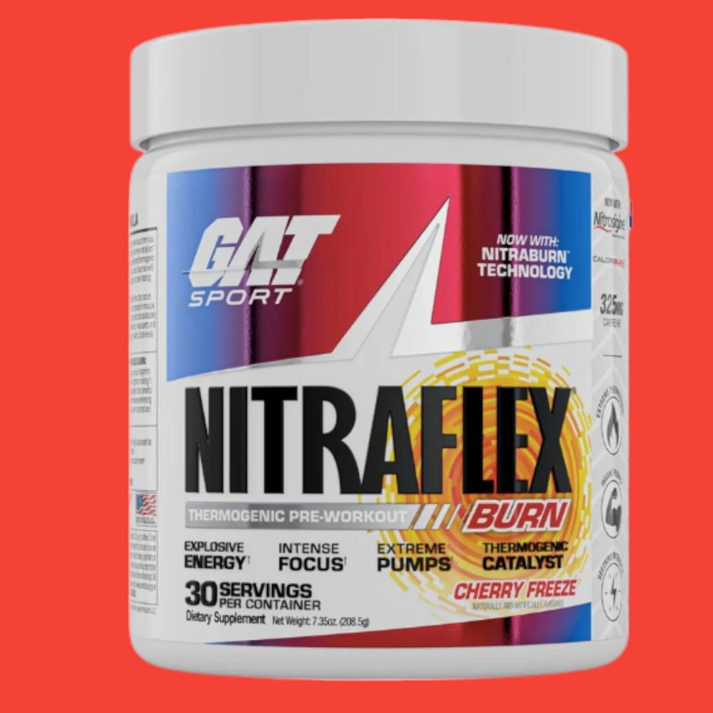 GAT Sport NITRAFLEX Burn, Pre-Workout 30 Servings, Cherry Freeze