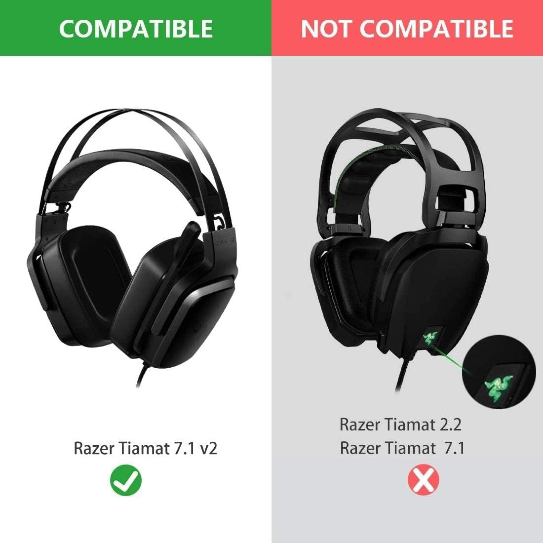 Geekria Replacement Ear Pads for Razer Tiamat 7.1 V2 Headphones Ear Cushions