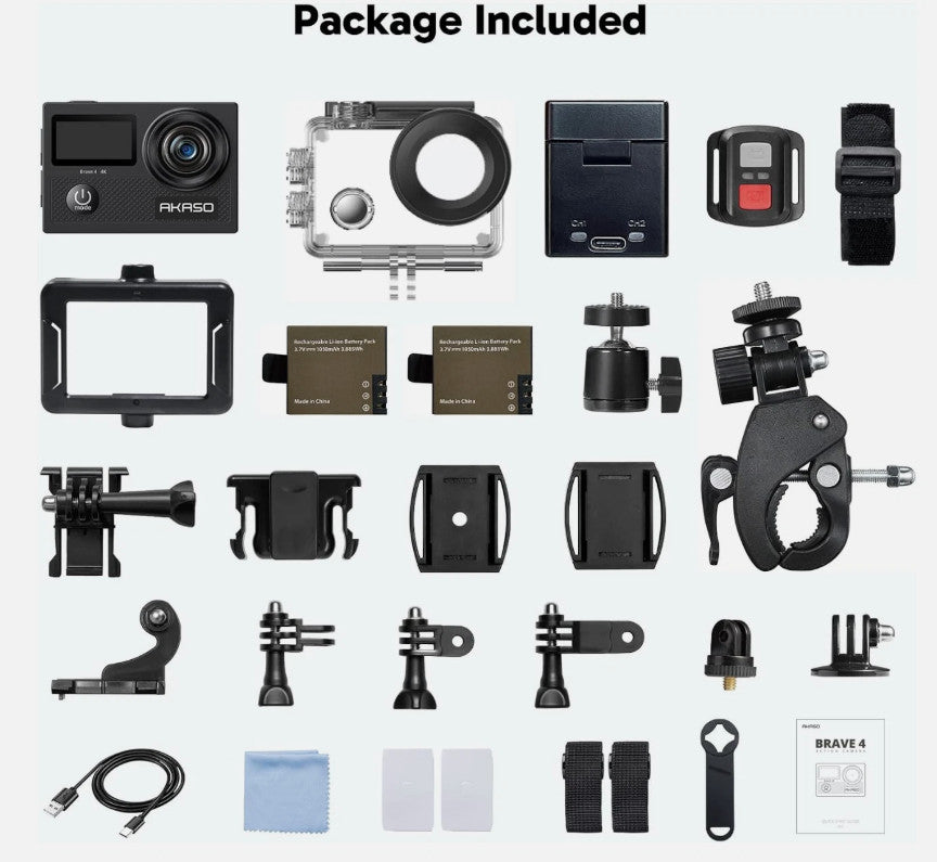 AKASO Brave 4 4K 20MP Underwater WiFi Action Camera with Accessories - Black