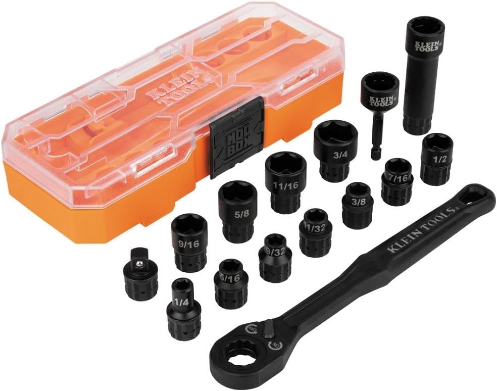 Klein Tools 65400 KNECT 15-Piece Pass Through Socket Set, SAE Impact Socket Set