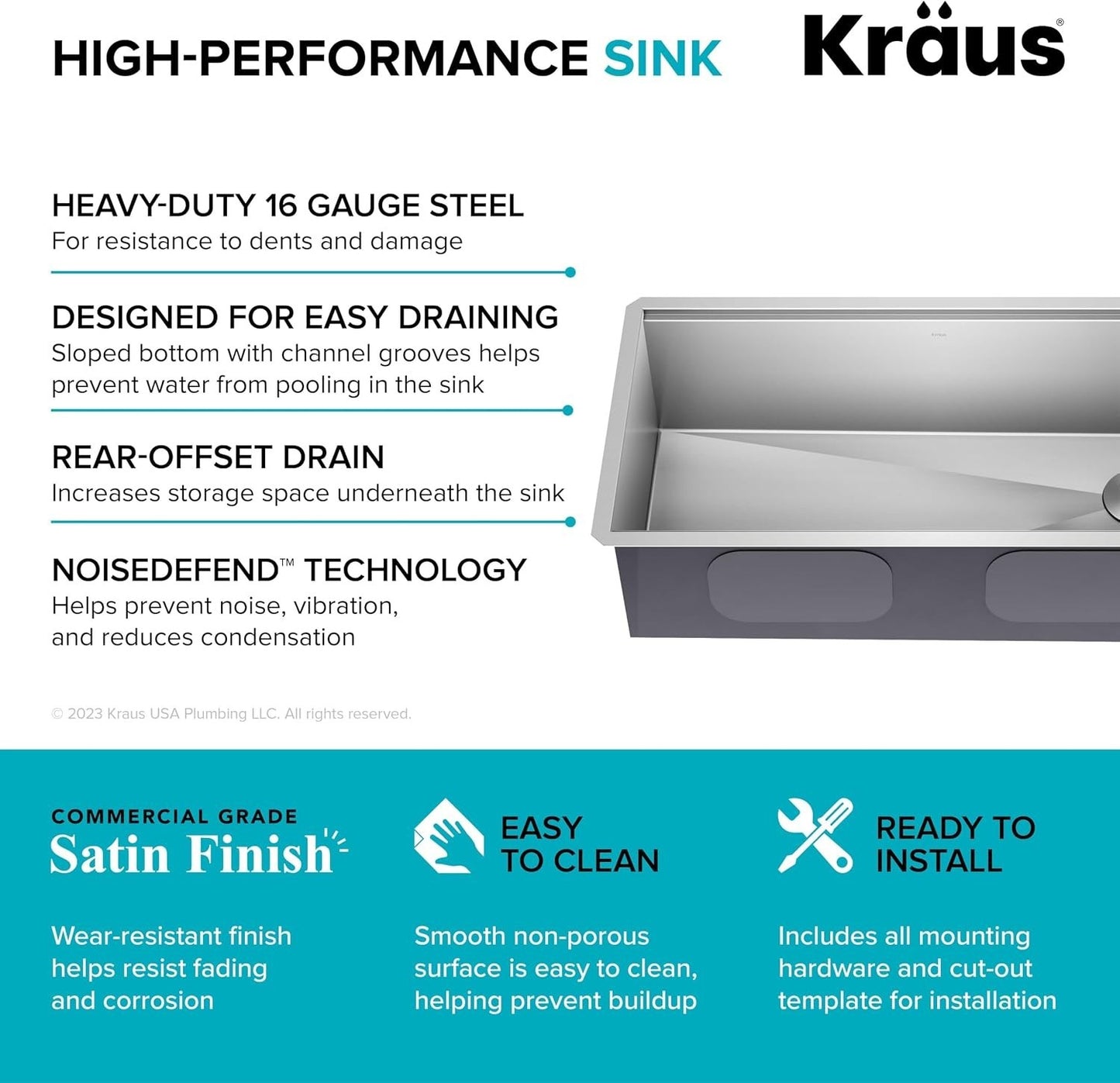 Kraus KWU110-36 Kore 36" Undermount Single Basin Stainless Steel - Stainless